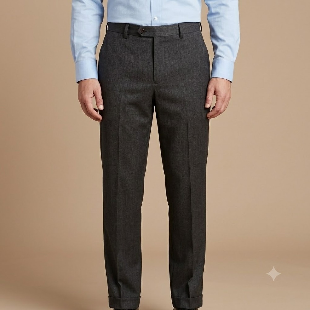 Mens Dress Pants 32 Charcoal Gray Wool Blend Stretch Flat Front